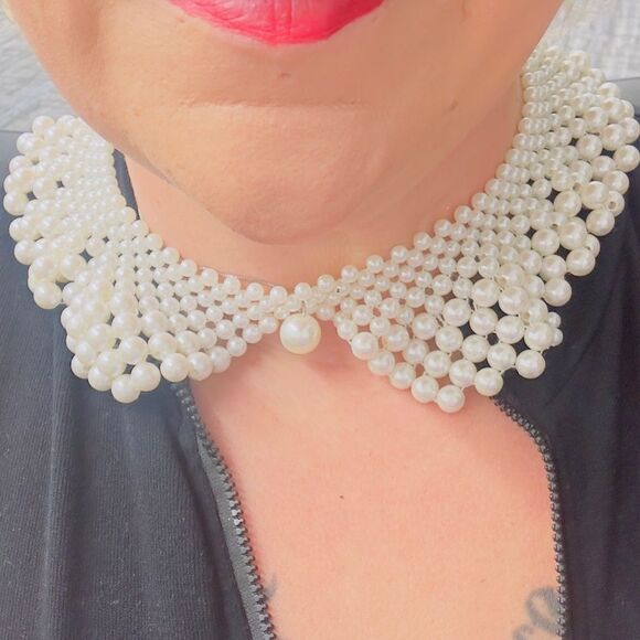 Detachable Blouse Fake Collar Faux Pearl Beaded necklace New 0228 - Picture 4 of 8